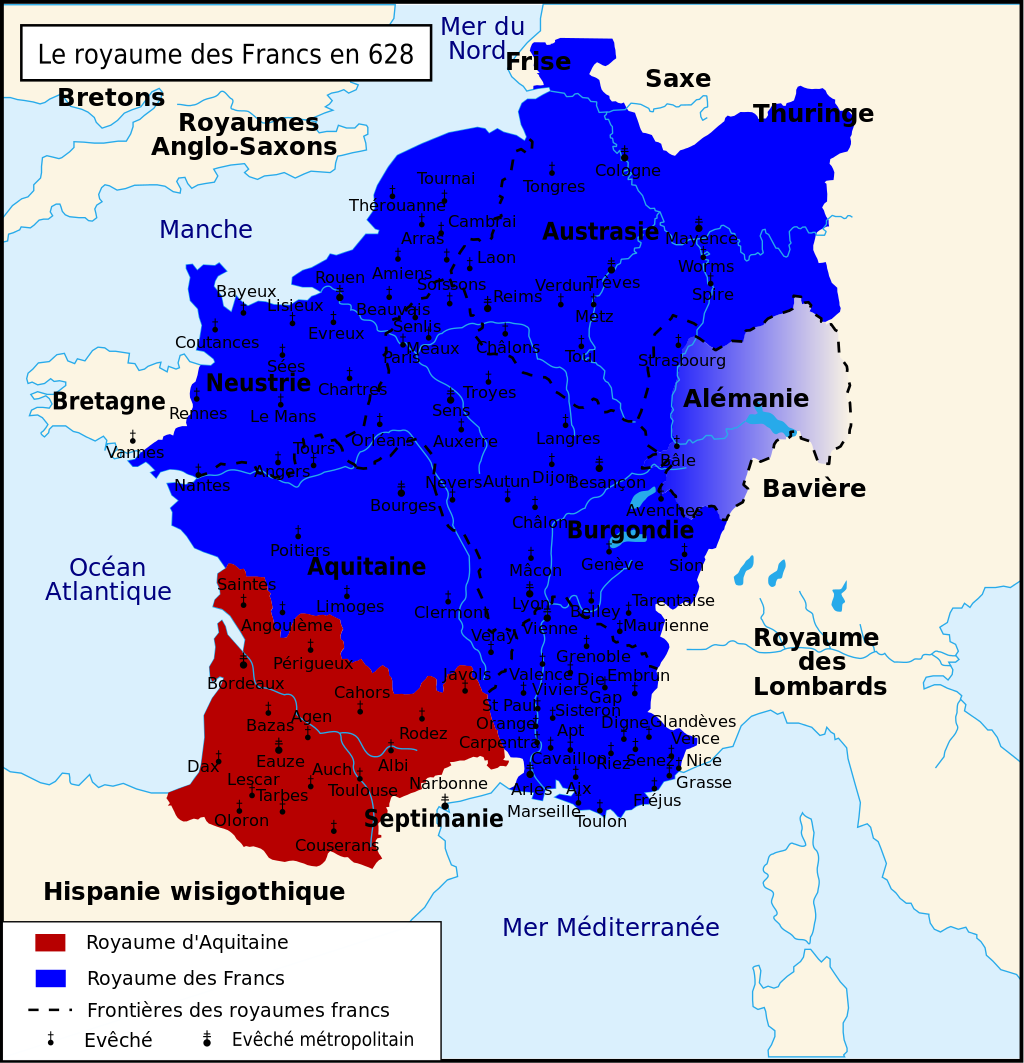 Le royaume des Francs en 628
