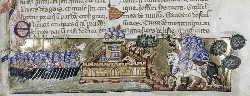 Oxford-Bodleian Library. MS. Laud. Misc. 587 fol. 1r-Attaque des croisés contre Constantinople