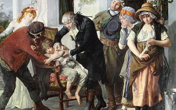 Edward Jenner (1749-1823) pratiquant la première vaccination contre la variole en 1796• Crédits : Gaston Melingue