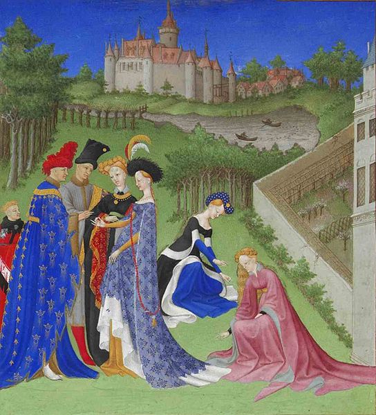 Détail du mois d'Avril du manuscrit "Les Très Riches Heures du duc de Berry" (XVe siècle)