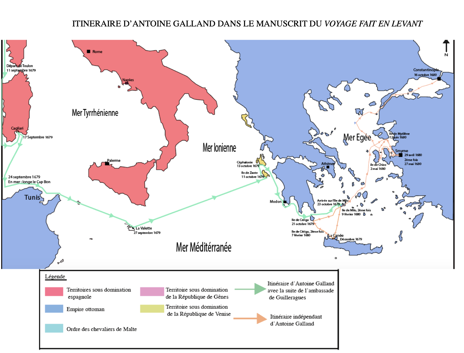 Carte du troisième voyage d'Antoine Galland, réalisée par Sabrina Vincent