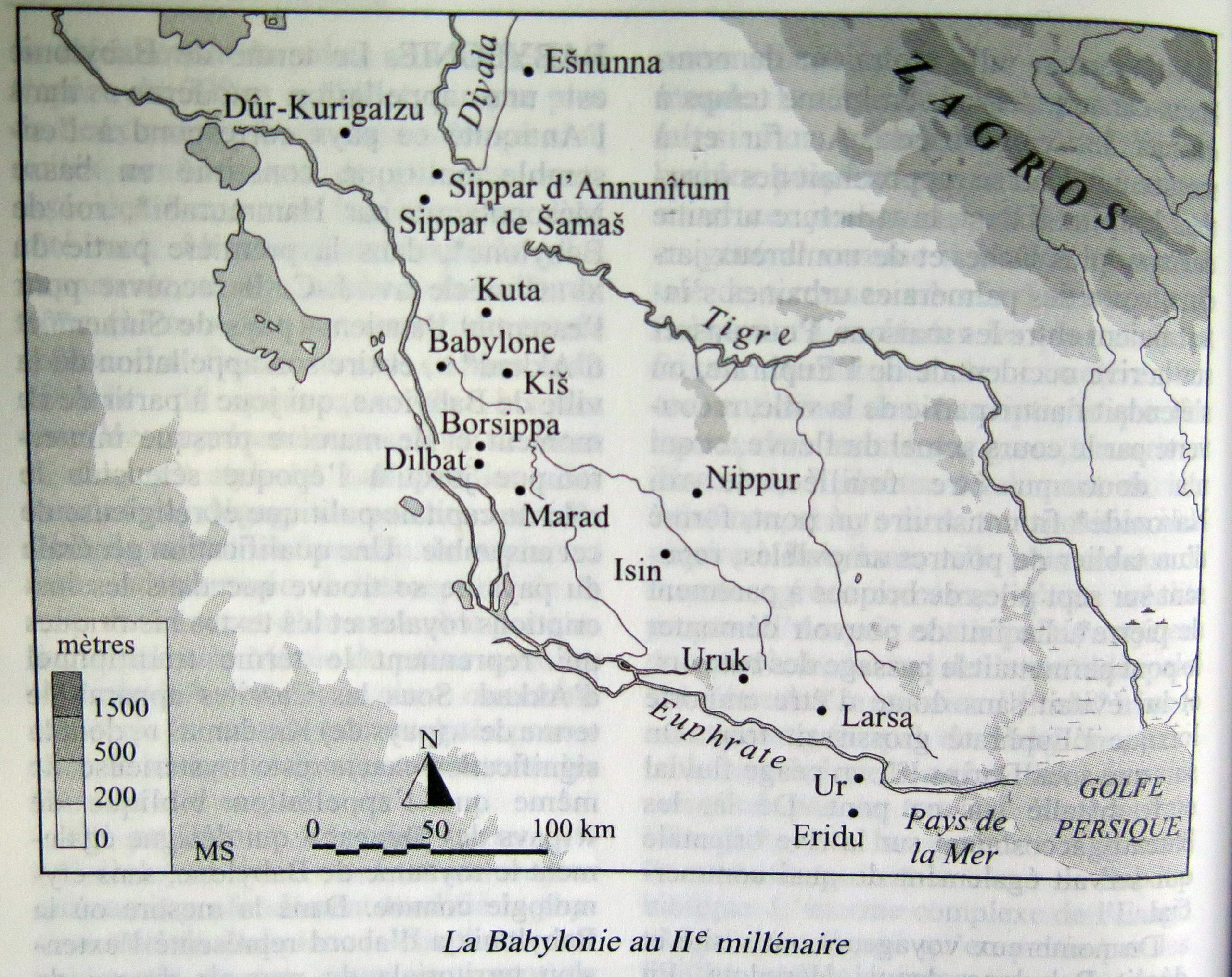 Carte de la Babylonie au IIe millénaire dans le Dictionnaire de la civilisation mésopotamienne, Paris : Laffont, 2001.