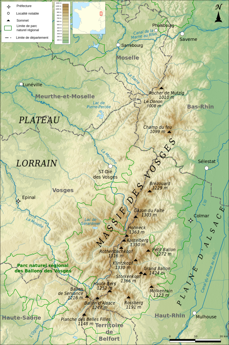 Carte topographique du massif des Vosges
