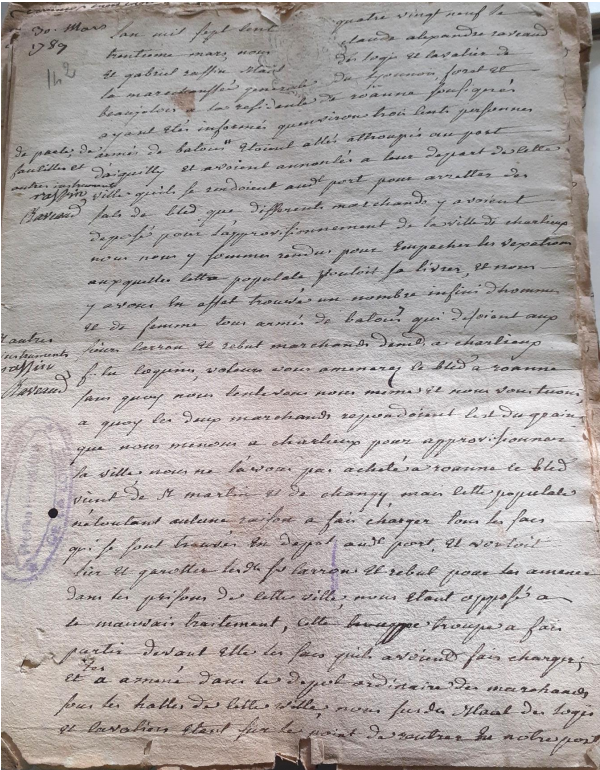 extrait d'une information à Aiguilly (1789): Archives Départementales Loire, B883, Criminel, Aiguilly, 30mars 1789.
