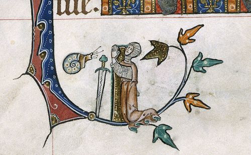 Motif - escargot et chevalier - Gorleston Psalter, Add MS 49622, f. 162v)