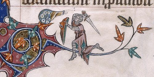 Motif - escargot et chevalier - Gorleston Psalter, Add MS 49622, f. 193v.