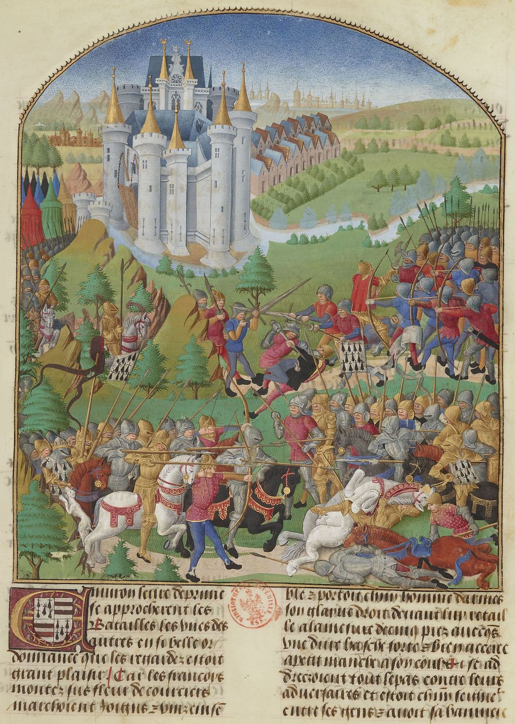 LE BAUD P. XVe s. La bataille d’Auray dans Compillation des croniques et ystores des Bretons, BNF, fr. 8266, f. 262.