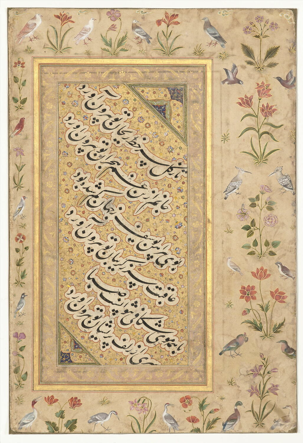 Calligraphie (page d'album) 1536 / 1650 (XVIe siècle) Mir Ali Haravi Lieu de provenance : Inde (Sous-continent indien) (marge) ; Iran (Monde iranien - Caucase) (calligraphie) OA 7159 ; 352 ; GM 173 Département des Arts de l'Islam