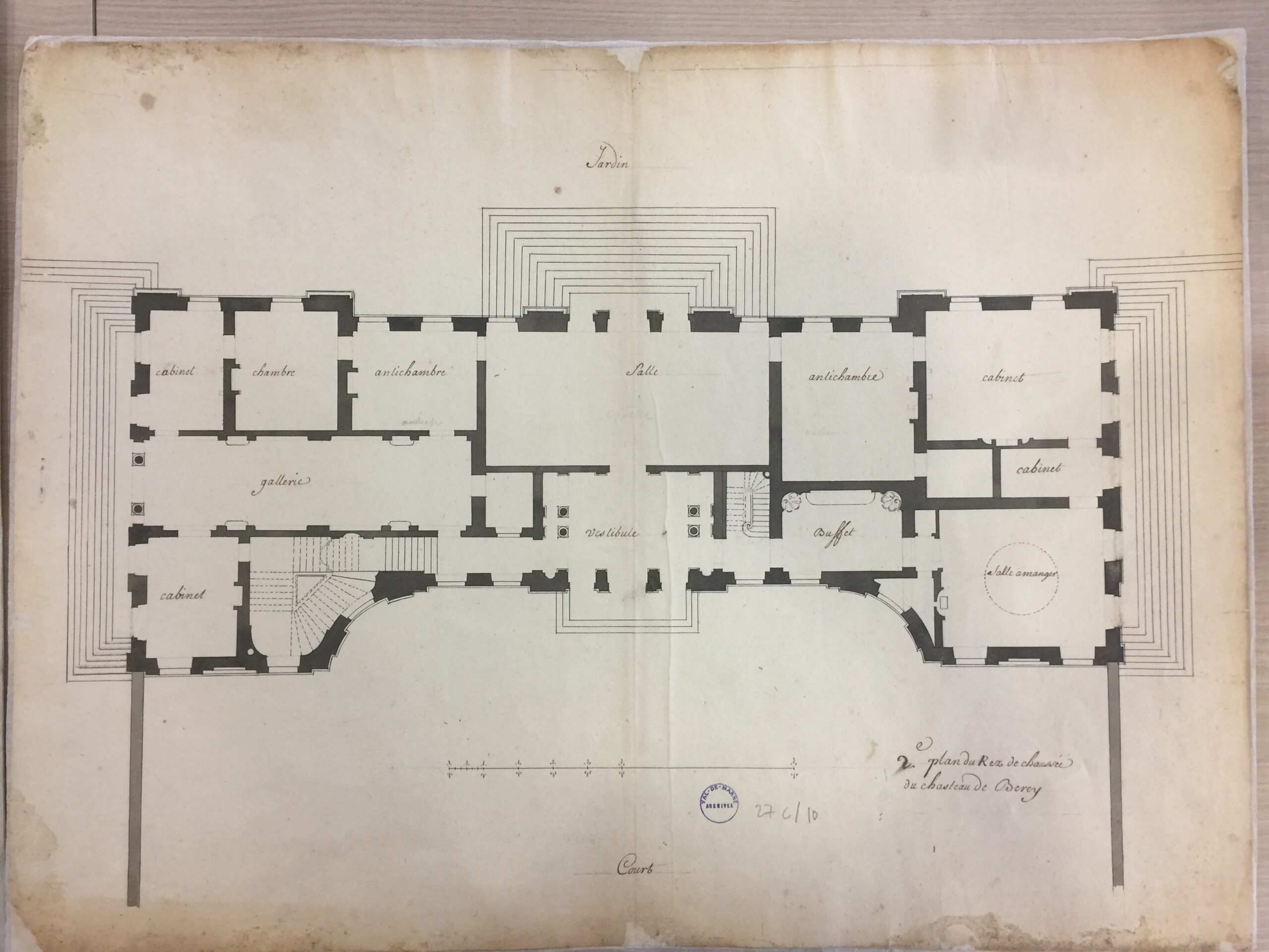 AD 94 46J 219, Plan de disposition du rez-de-chaussée du château de Bercy, XVIIIe siècle