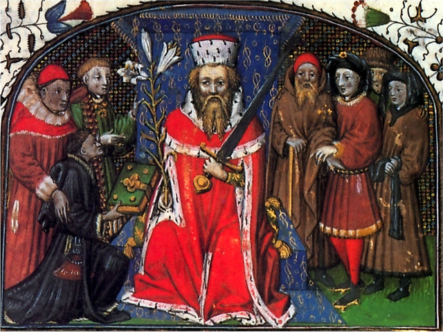 Amédée VIII en grande tenue ducale, entouré de sa cour, vers 1430. Bibliothèque royale de Belgique/DR