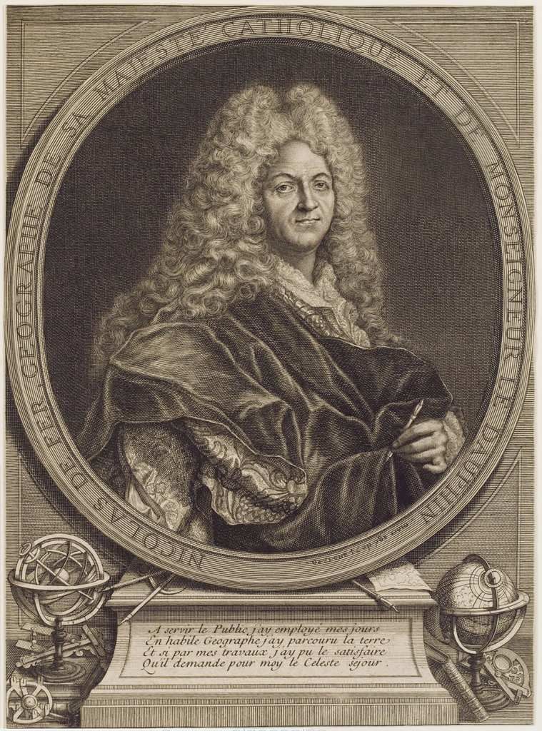 Pierre Dupin Nicolas de Fer Geographe de Sa Majesté Catholique et de Monseigneur le Dauphin Mort en 1720 (v. 1746). Source : Royal Danish Library, KBK 2-2.