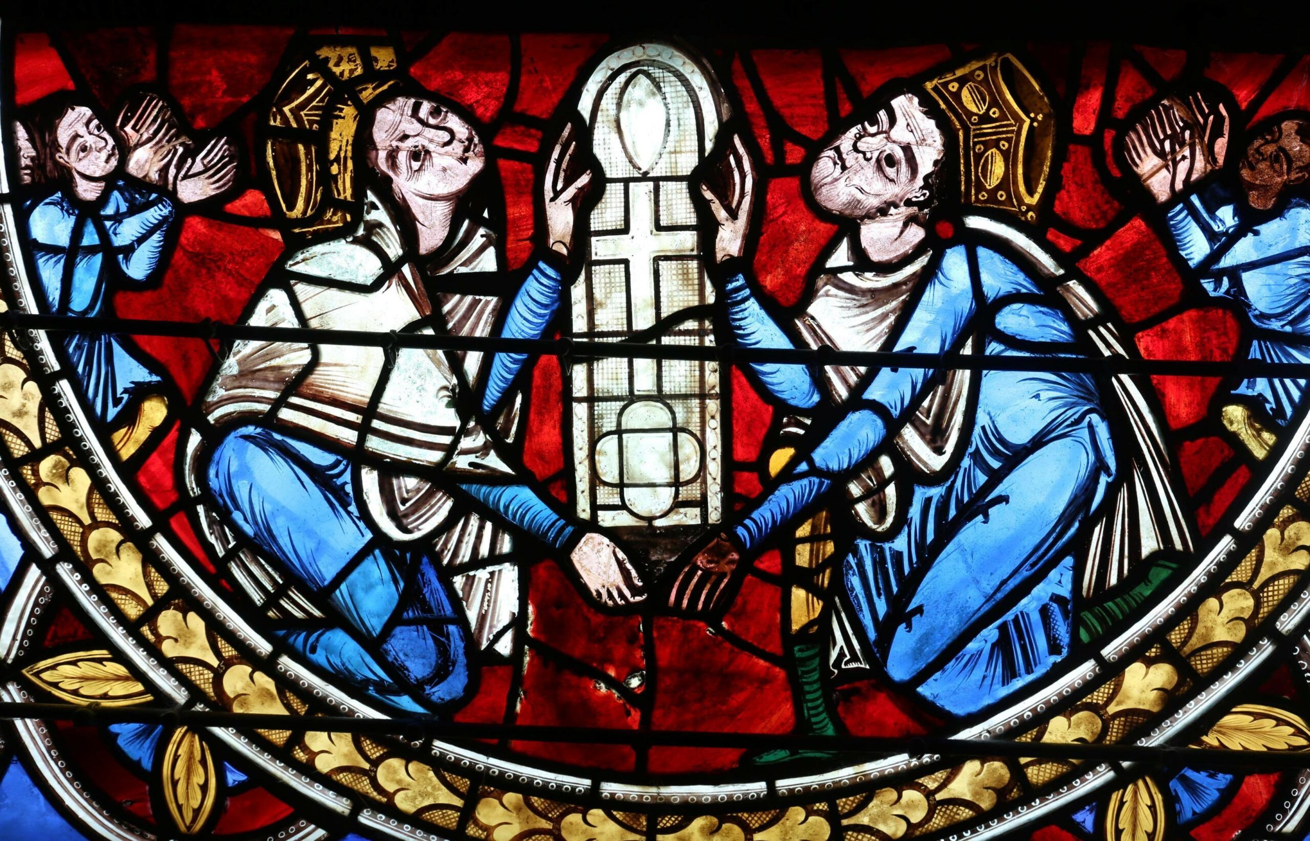 Poitiers, Cathédrale Saint-Pierre ; Alinéor et Henri II donnant le vitrail (ca. 1170)