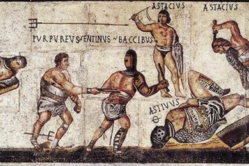 Mosaïque des Gladiateurs, déposée à la villa Borghese de Rome, 320