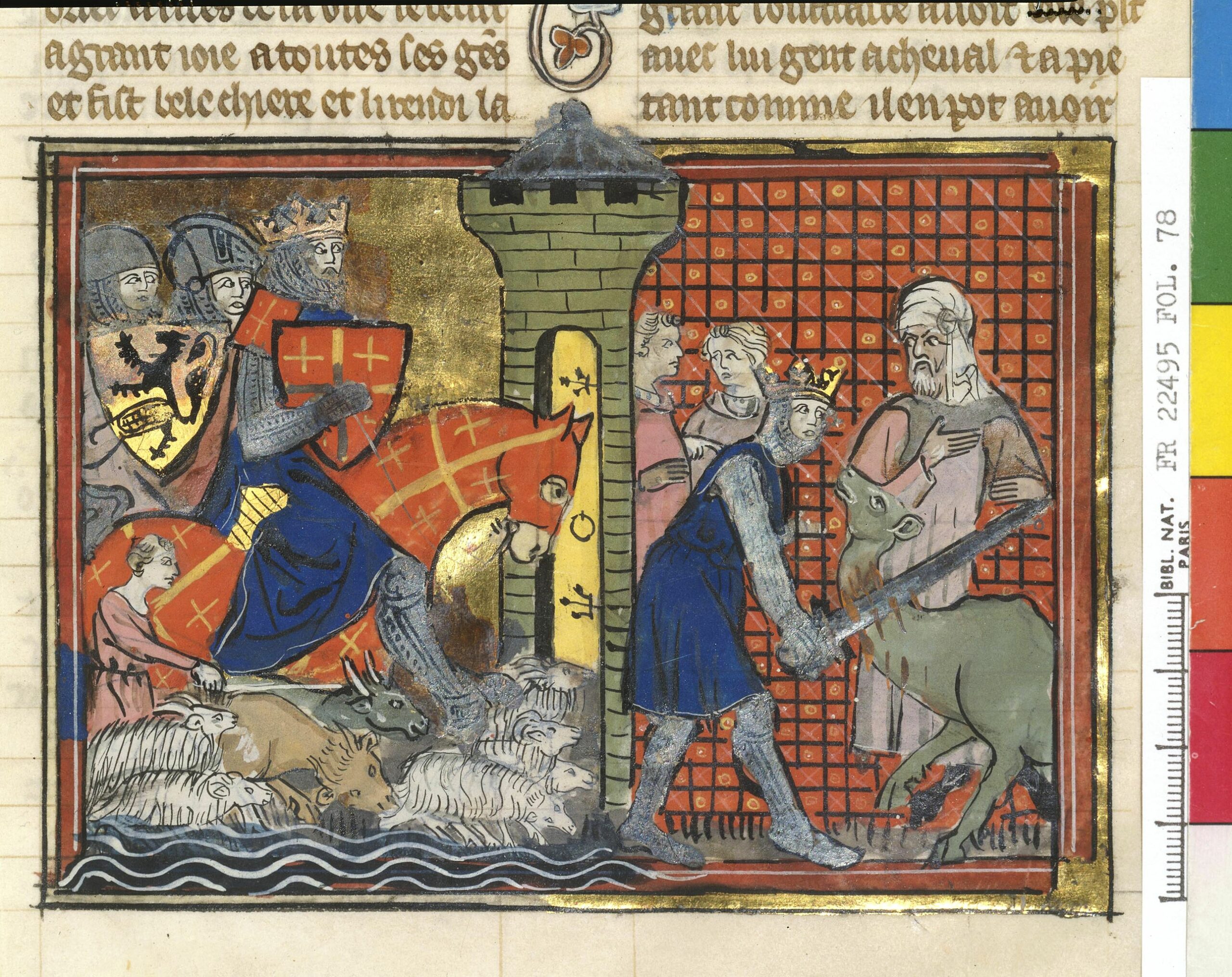 Godefroy de Bouillon tuant un chameau (France, Paris. Bibliothèque nationale de France, Département des manuscrits, Français 22495 f.78), Portail Biblissima.