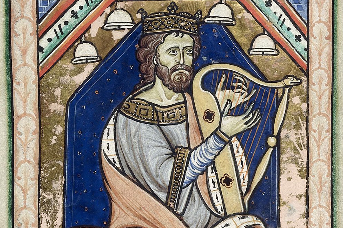 Le roi David, Psautier de Westminster, v. 1200, British Library, Londres.