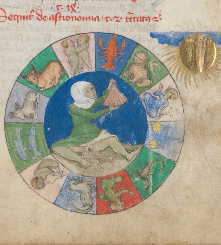 Représentation d’une femme avec un flux sortant de sa vulve dans deux illustrations du livre alchimique « Aurora consurgens » :- Manuscrit alchimique « Aurora consurgens ». Zurich, Zentralbibliothek, Ms. Rh. 172, « Aurora Consurgens », f. 11r (XVe s.) © Zurich, Zentralbibliothek, via archive.org (source : https://archive.org/details/AuroraConsurgens/page/n21/mode/2up)